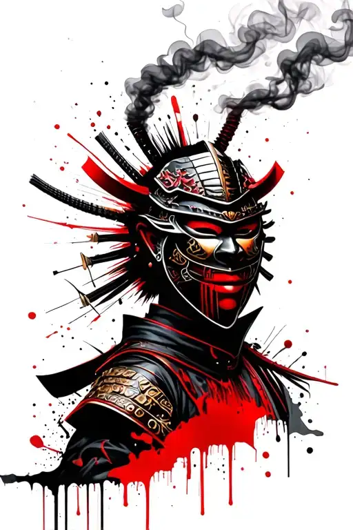 samurai mask with smoke coming out tattoo design idea