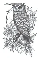owl, elephant, hummingbird, moon tattoo design idea