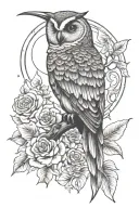 owl, elephant, hummingbird, moon tattoo design idea