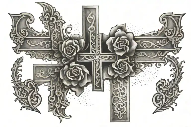 cross with romans 8:11 tattoo design idea