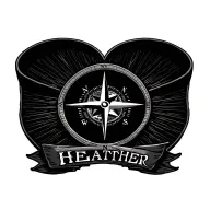 A compass pointing towards True North with your wife's name 'Heather' incorporated into the design, represent love  tattoo design idea