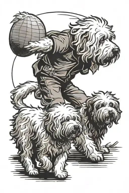 An old English sheepdog playing catch with a group of children, reflecting the client's passion for coaching and counseling kids tattoo design idea