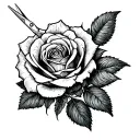 Incorporate a detailed pair of scissors intertwined with a blooming rose, symbolizing the beauty of hairstyling and the artistry of nature tattoo design idea