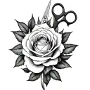 Incorporate a detailed pair of scissors intertwined with a blooming rose, symbolizing the beauty of hairstyling and the artistry of nature tattoo design idea