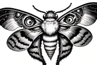 Psychedelic moth with glowing soul-piercing eyes, abstract cosmic wings, surreal patterns, hidden bearded face, mystical tattoo design idea