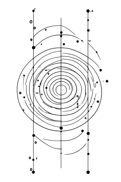 scattered thoughts, golden ratio spiral, dopamine molecule, mathematical, vertical axis tattoo design idea