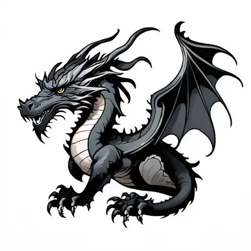 noble dragon, for shoulder tattoo, small amount of colour highlights tattoo design idea