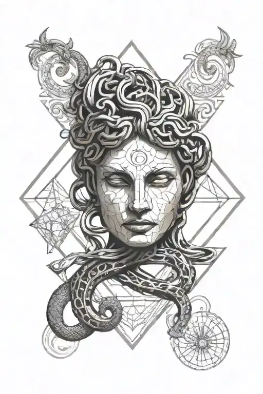 Sacred geometry with medusa head and the sicilian symbol tattoo design idea