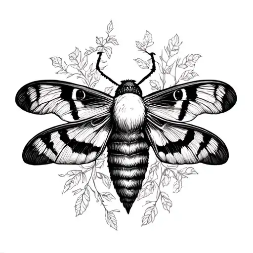 I am looking for a deaths head hawk moth in black and white tattoo design idea