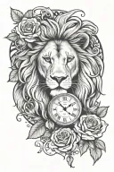 lion with roses clock and for i know the plans i have for you  tattoo design idea