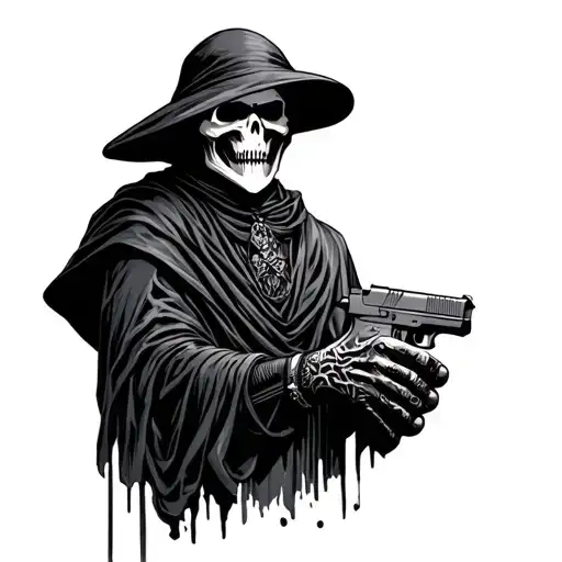 grim reaper with glock 48 tattoo design idea