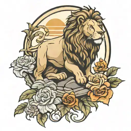 empty tomb lion lamb cross tattoo design idea
