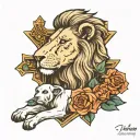 empty tomb lion lamb cross tattoo design idea