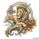 empty tomb lion lamb cross tattoo design idea