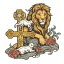 empty tomb lion lamb cross tattoo design idea