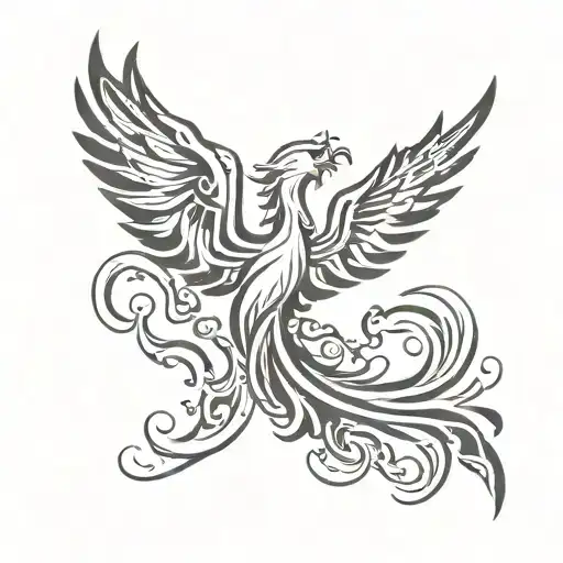 Flaming phoenix rising Phoenix wings tattoo design idea