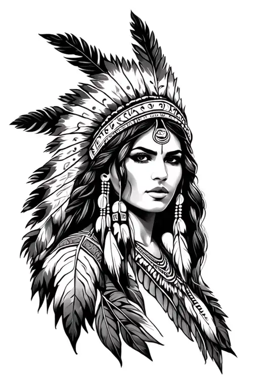 sexy native american woman tattoo design idea
