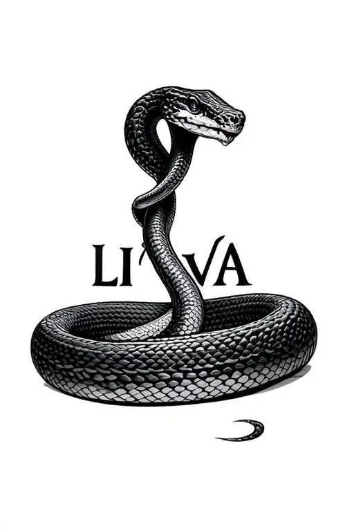 wooden snake with letter L I V A Ï hidden within tattoo design idea