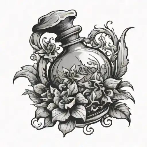 potion bottle flowers Skyrim tattoo design idea