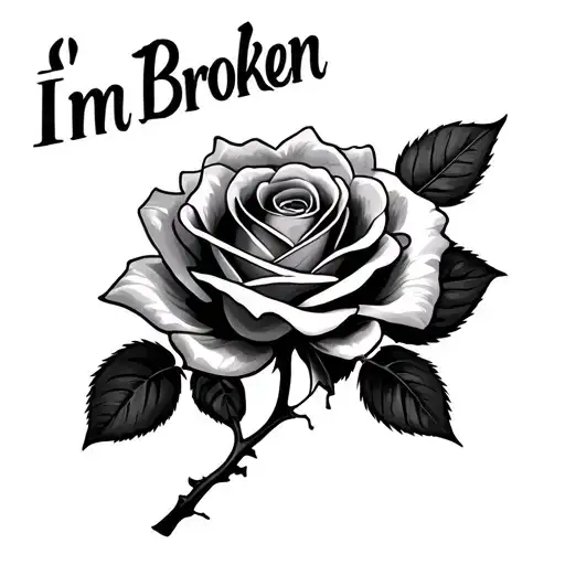 "Im Broken" rose with broken stem tattoo design idea