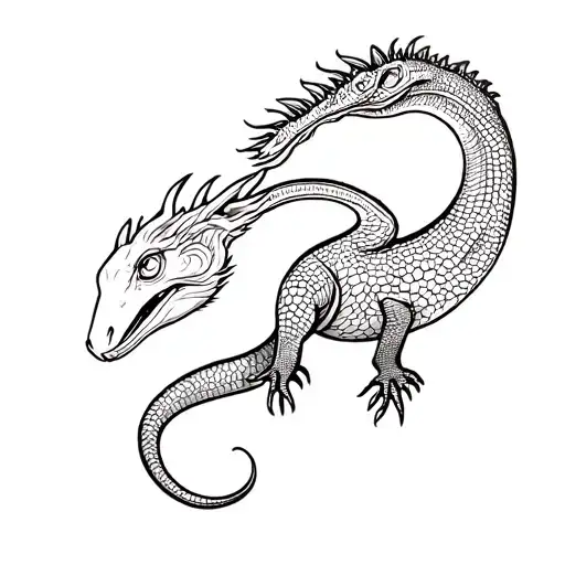 komodo dragon black and white tattoo design idea