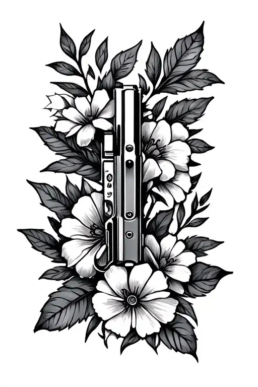 1911 Colt barrel flowers and leaves  tattoo design idea