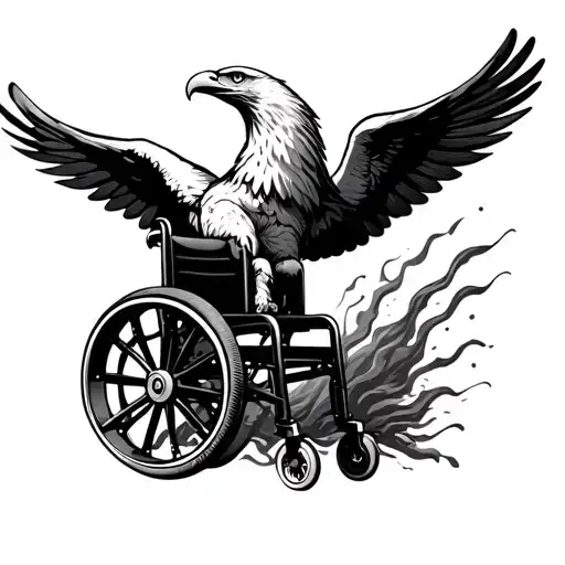 big round wheel chair wheel with eagle wings coming out of jt tattoo design idea