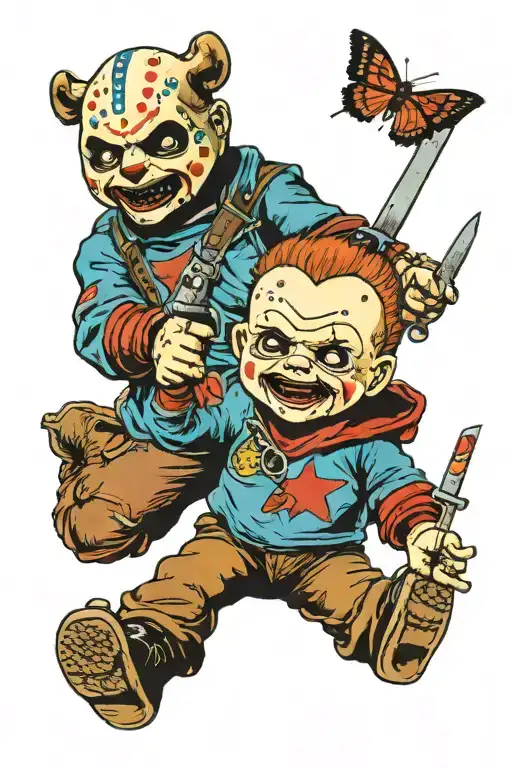 Jason voorhees holding chucky tattoo design idea