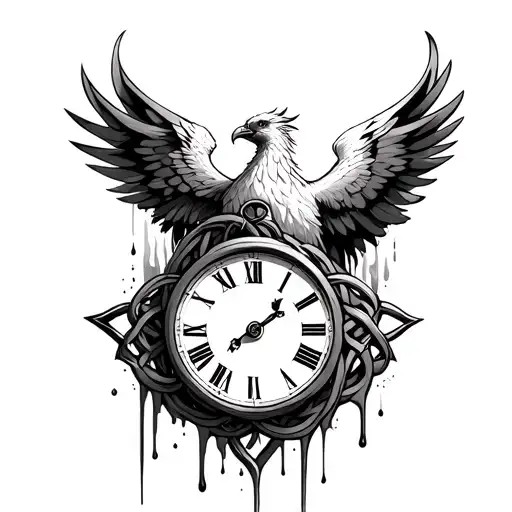 phoenix and a melting clock with a Celtic knot tattoo design idea