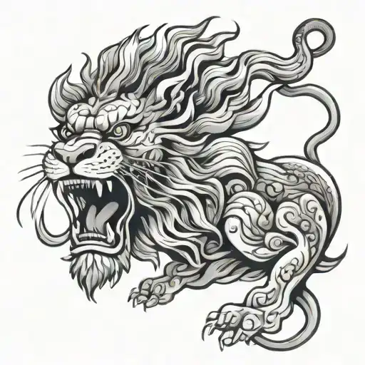 Chinese lion roaring tattoo design idea