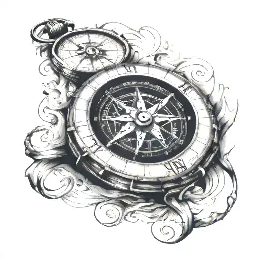 nautical compass skydiving tattoo design idea