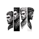 Kyle, Valentino, Ezra, Caesar in a row on arm tattoo design idea