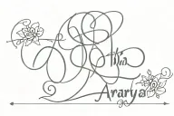 Sanskrit font by mixing 2 names 'Aarohi' and 'Aarya'.No background, only text in black colour  tattoo design idea