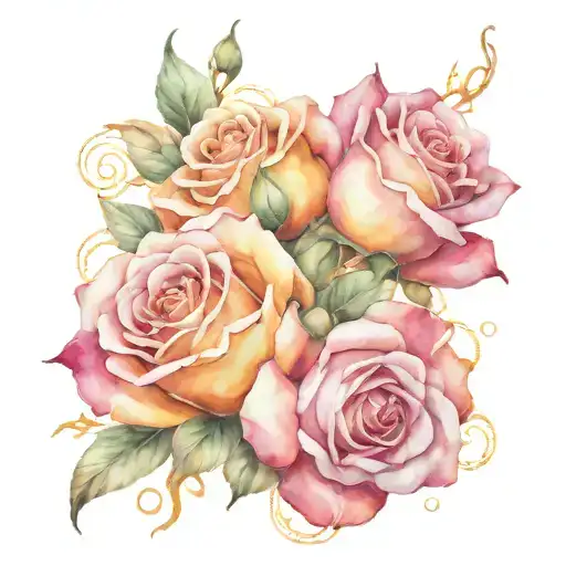 3 LINK CHAIN WITH ROSES tattoo design idea