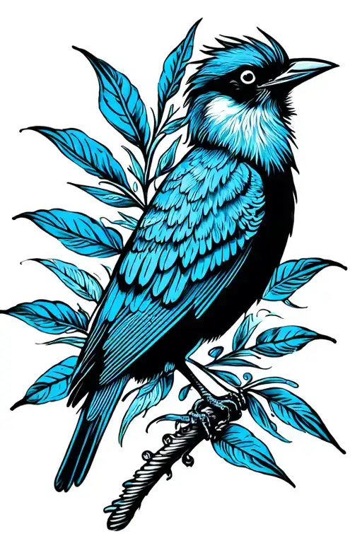 talingo bird panama black and blue tattoo design idea