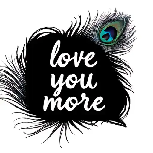 "love you more" small peacock feather  tattoo design idea