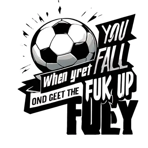 "when you fall get the fuck up" soccer ball morphing tattoo design idea