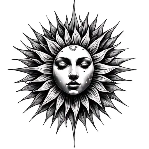a sun fluid and organic in lines without a face tattoo design idea
