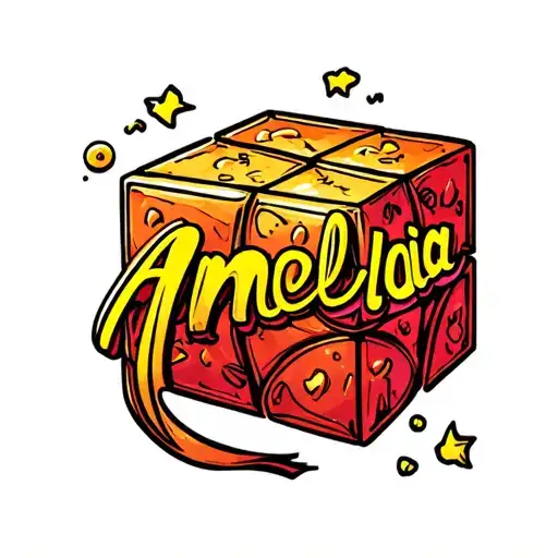 "Amelia" cubes name written tattoo design idea