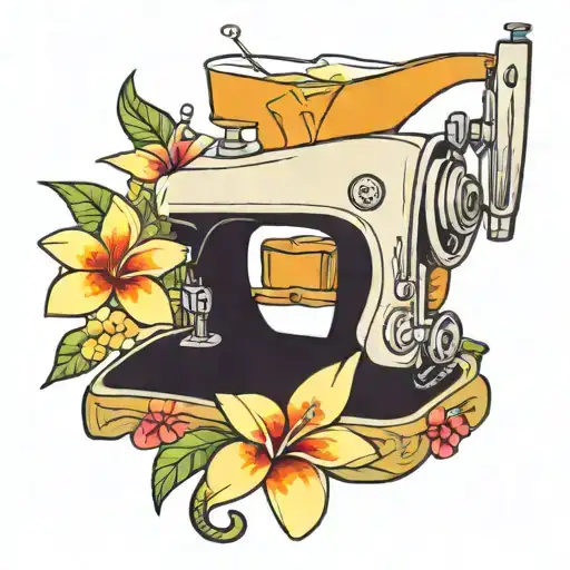 sewing machine hawaii  cocktail wave plumeria tattoo design idea