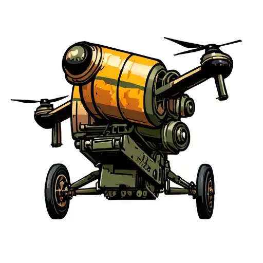 Ukrainian FPV strike drone carrying artillery shell tattoo design idea