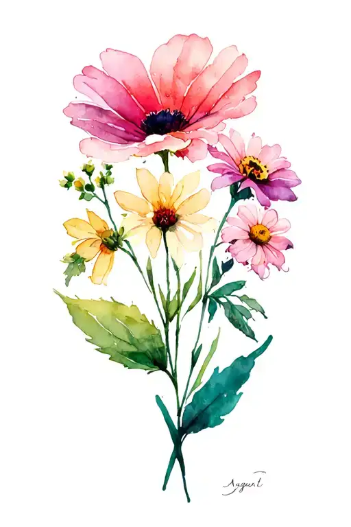 Birth month flower of september, birth month flower of june and birth month flower of august  tattoo design idea