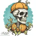 kawaii Halloween monster skeleton tattoo design idea