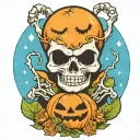 kawaii Halloween monster skeleton tattoo design idea