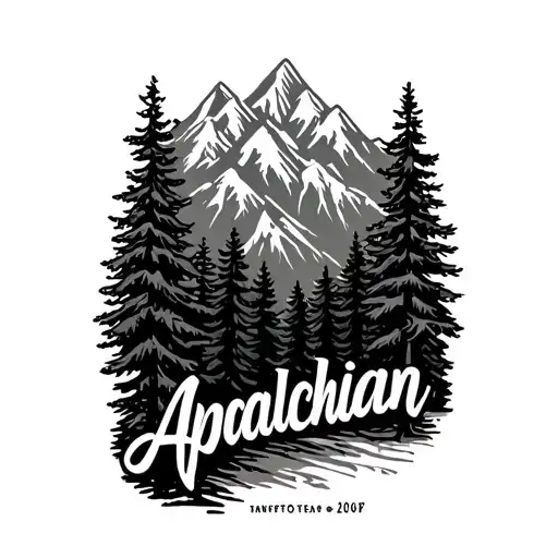 "Appalachian " mountains filled with trees tattoo design idea
