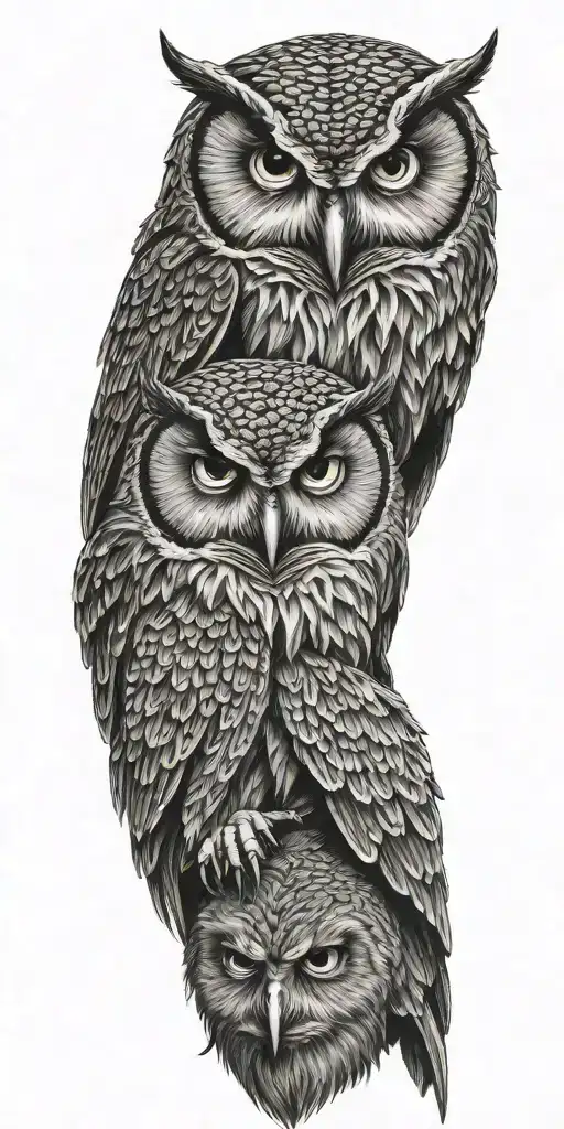 no see no hear see speak demonic owls tattoo design idea