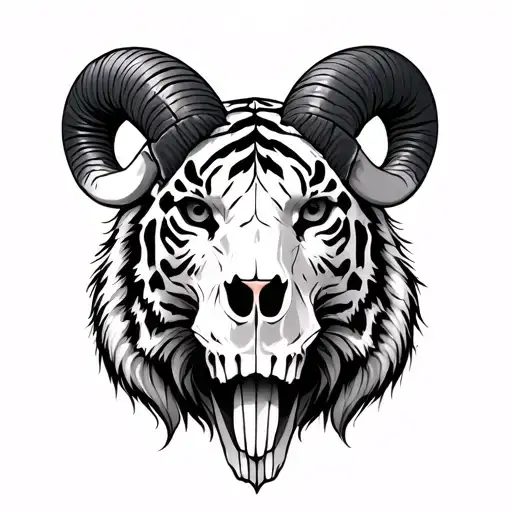 tiger and ram skull tattoo design idea