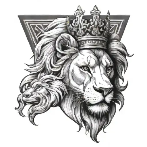 crown , lion and greek mythology tattoo design idea