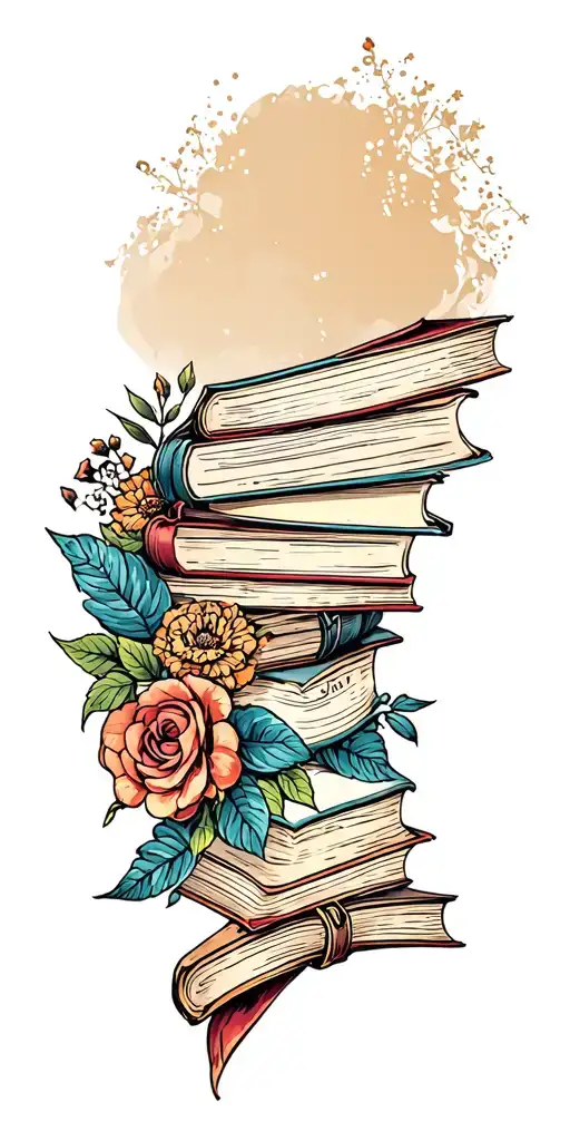 bookish theme arm sleeve tattoo design idea