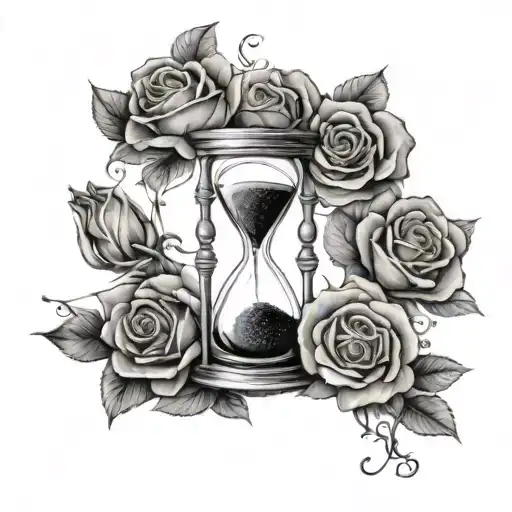 hourglass and rose tattoo design idea